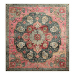 Rosy Heritage Hand Tufted Rug, a square area rug, featuring a vintage Persian design with intricate floral patterns in shades of pink, blue, and beige. Perfect for dining room carpets or as a dining table rug, this wool rug adds elegance to any office or dining room setting.
