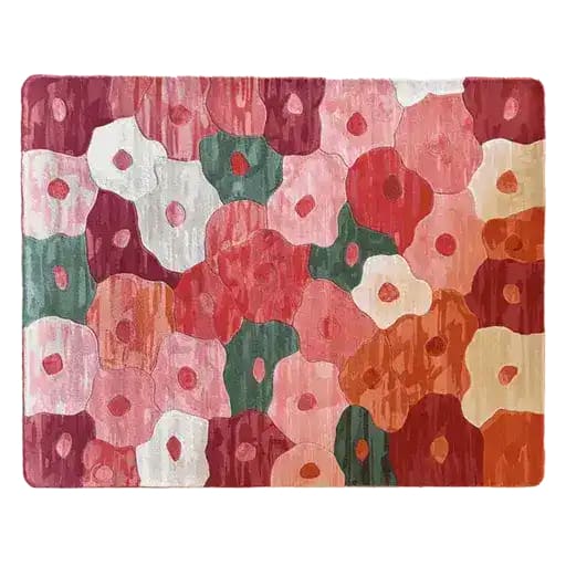 Vibrant Rosy Meadow Hand Tufted Area Rug featuring a colorful floral pattern in shades of red, pink, green, and orange. This wool rug is perfect for adding a splash of color to living room spaces, especially in an 8x10 size. The intricate design and soft texture make it an ideal choice for those seeking a unique floral rug.