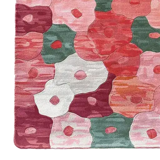 Rosy Meadow Hand Tufted Area Rug featuring vibrant floral patterns in shades of pink, red, and green. This wool rug is perfect for adding a touch of nature to your living room. Ideal as an 8x10 living room rug, it showcases a mix of bold and soft hues in a charming, hand-tufted design.