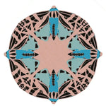 This image showcases a round abstract butterfly hand tufted rug in blue, offering a contemporary design perfect for adding elegance to both bedrooms and living rooms. The wool rug features intricate patterns in shades of blue and black, making it an ideal area rug for modern home decor.