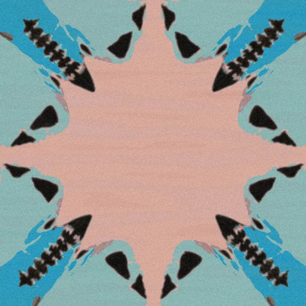 A beautifully crafted round abstract butterfly hand tufted rug in shades of blue and pink, perfect for adding a touch of contemporary elegance to any bedroom or living room. This wool rug features intricate patterns, making it an ideal area rug for living spaces that need a pop of color and style.