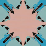 A beautifully crafted round abstract butterfly hand tufted rug in shades of blue and pink, perfect for adding a touch of contemporary elegance to any bedroom or living room. This wool rug features intricate patterns, making it an ideal area rug for living spaces that need a pop of color and style.