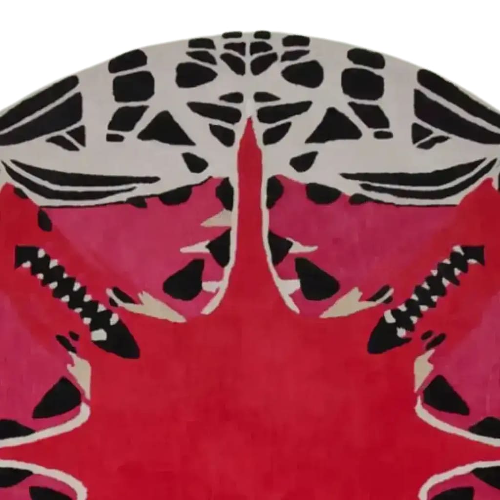 Round Abstract Butterfly Hand Tufted Rug - Red - MAIA HOMES