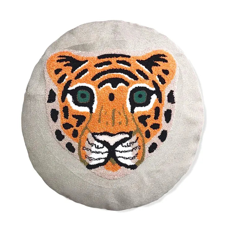 Round Jungle Leopard Tiger Embroidered Pillow Cover