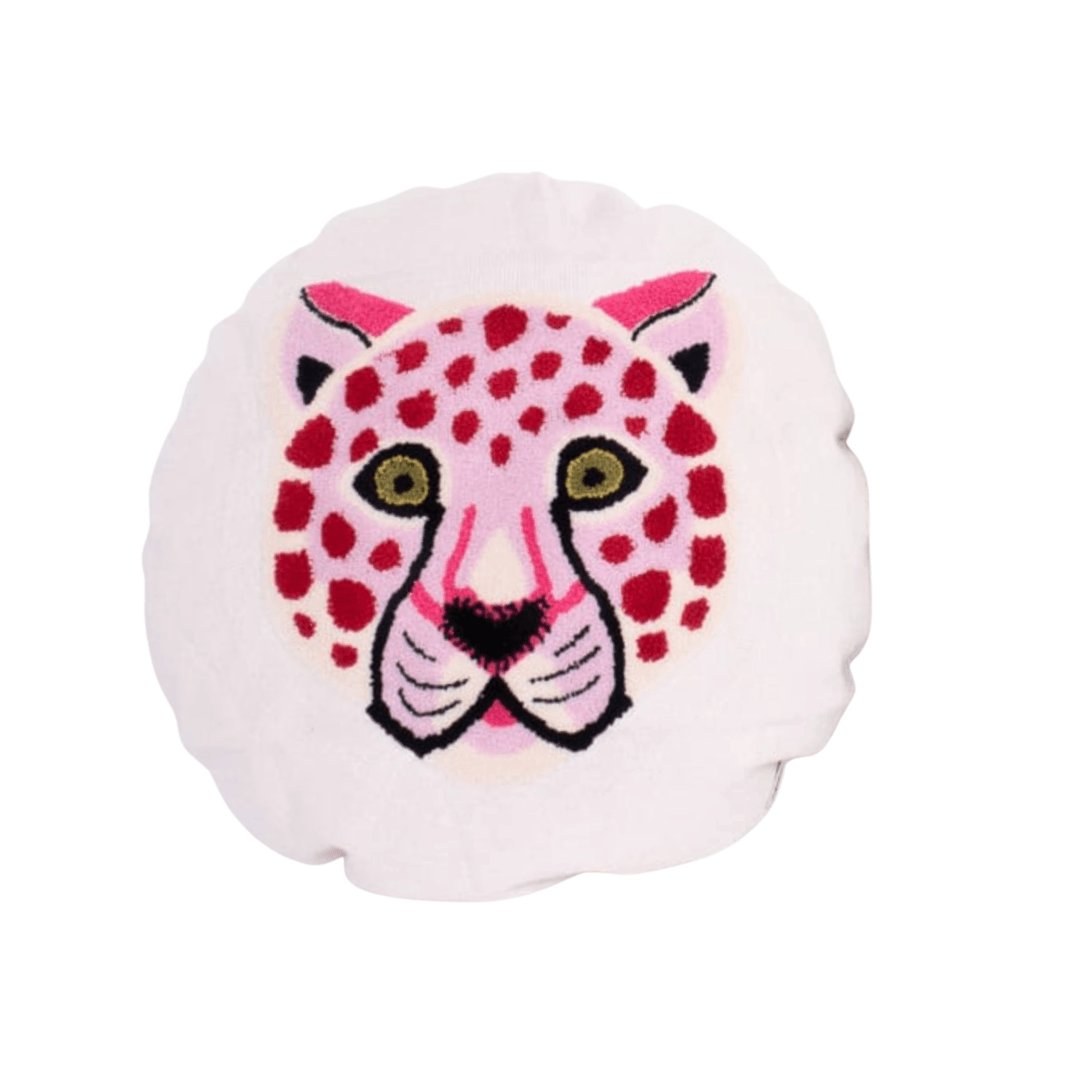 Round Jungle Leopard Tiger Embroidered Pillow Cover Pink Panther