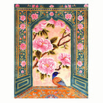 Vibrant Royal Aviary Hand Tufted Area Rug showcasing an intricate floral design with bold pink flowers and a colorful bird, perfect for enhancing dining room aesthetics or adding a touch of elegance to living room spaces. This wool rug captures nature's beauty, ideal for those seeking exquisite dining room carpets or living room and dining room rugs.