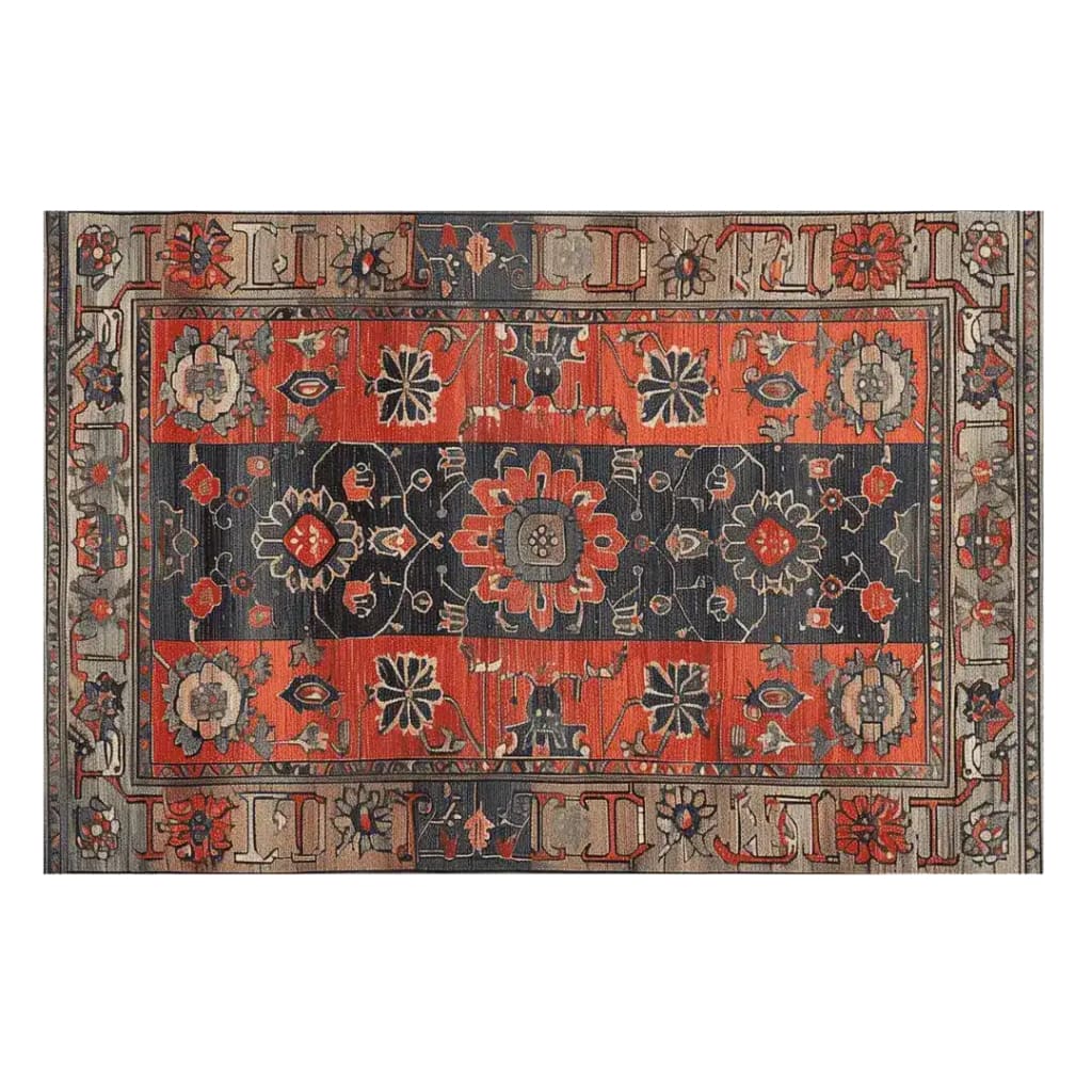 The Royal Blossom Hand Knotted Area Rug features a stunning vintage design with intricate floral patterns in rich red and navy tones, ideal for adding elegance to any living room. This Persian-style rug blends traditional craftsmanship with modern aesthetics, perfect as a centerpiece in your home decor.
