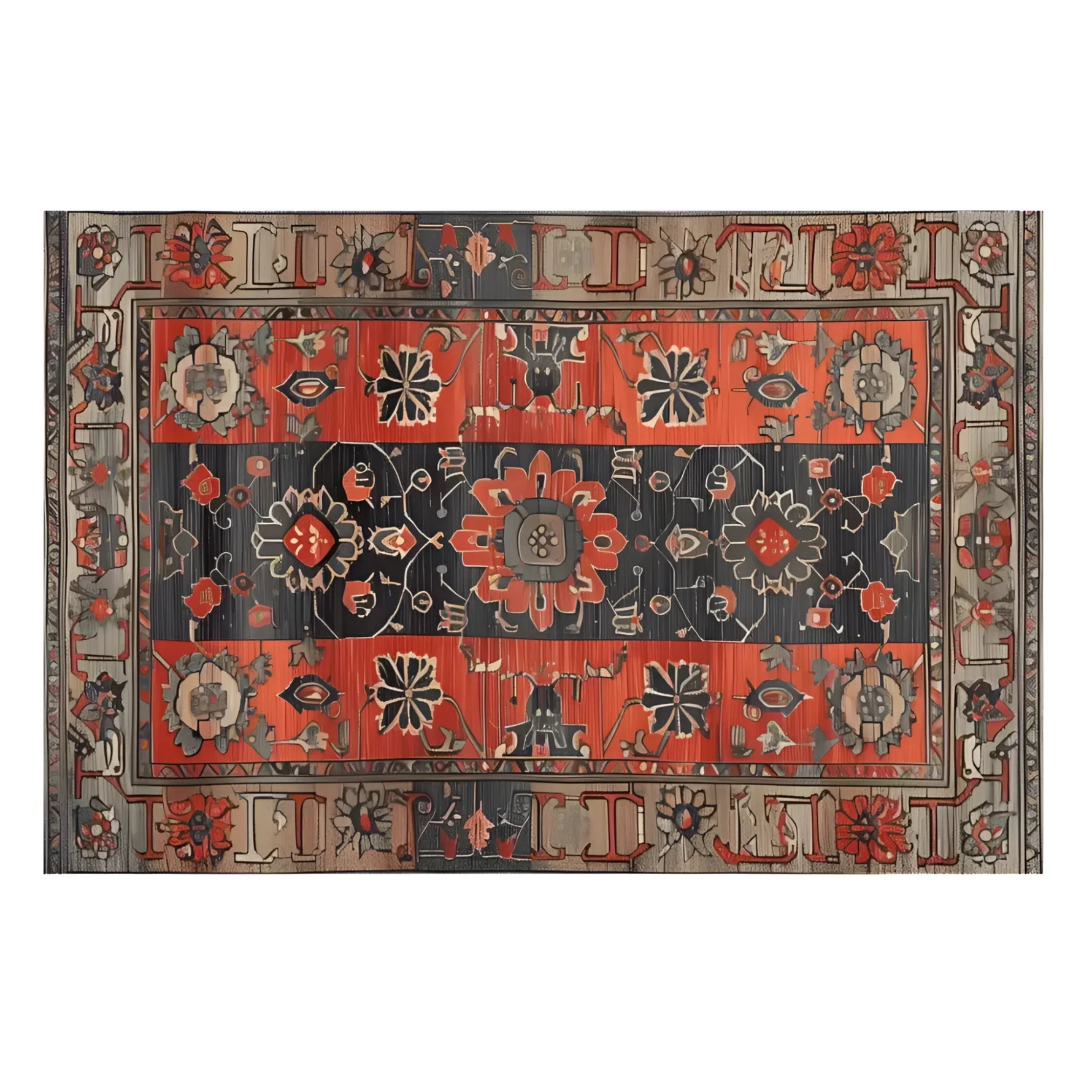 The Royal Blossom Hand Knotted Area Rug features a stunning vintage design with intricate floral patterns in rich red and navy tones, ideal for adding elegance to any living room. This Persian-style rug blends traditional craftsmanship with modern aesthetics, perfect as a centerpiece in your home decor.
