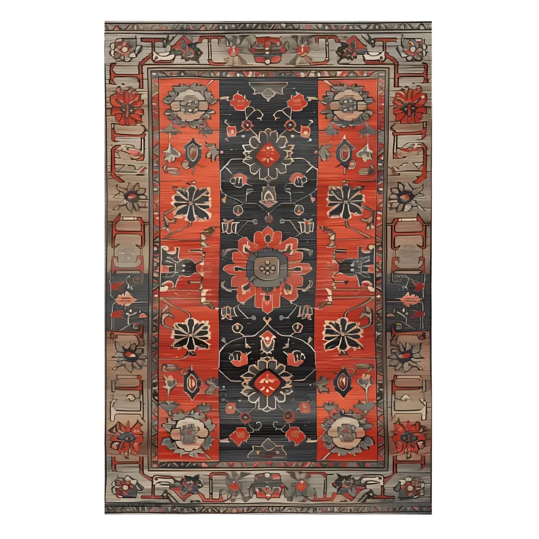 The Royal Blossom Hand Knotted Rug is an exquisite area rug featuring a rich, vintage design. Its intricate floral patterns in deep orange and gray hues make it a perfect accent for any living room. Reminiscent of traditional Persian rugs, this piece adds a touch of elegance and history to modern spaces.