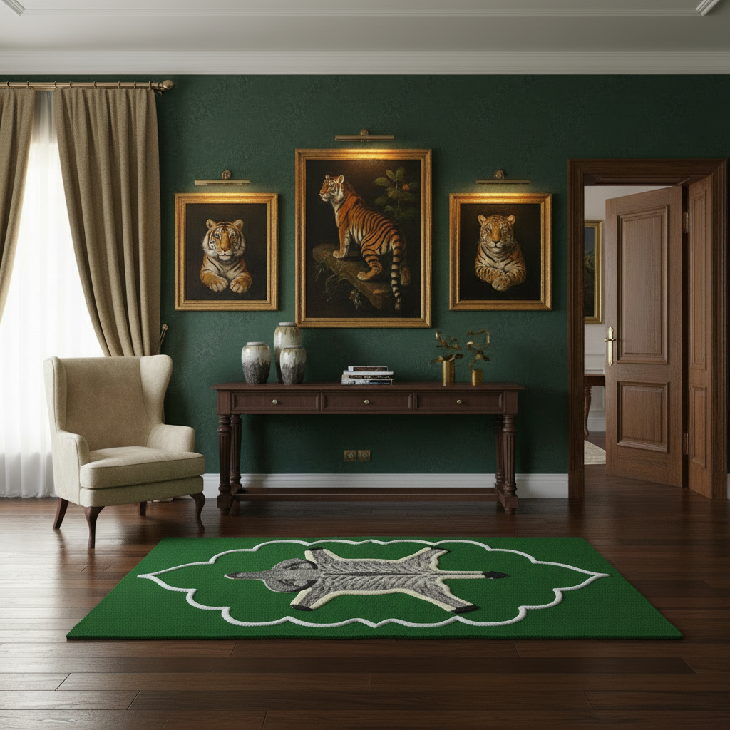 Royal Elephant Hand Tufted Wool Rug - Green