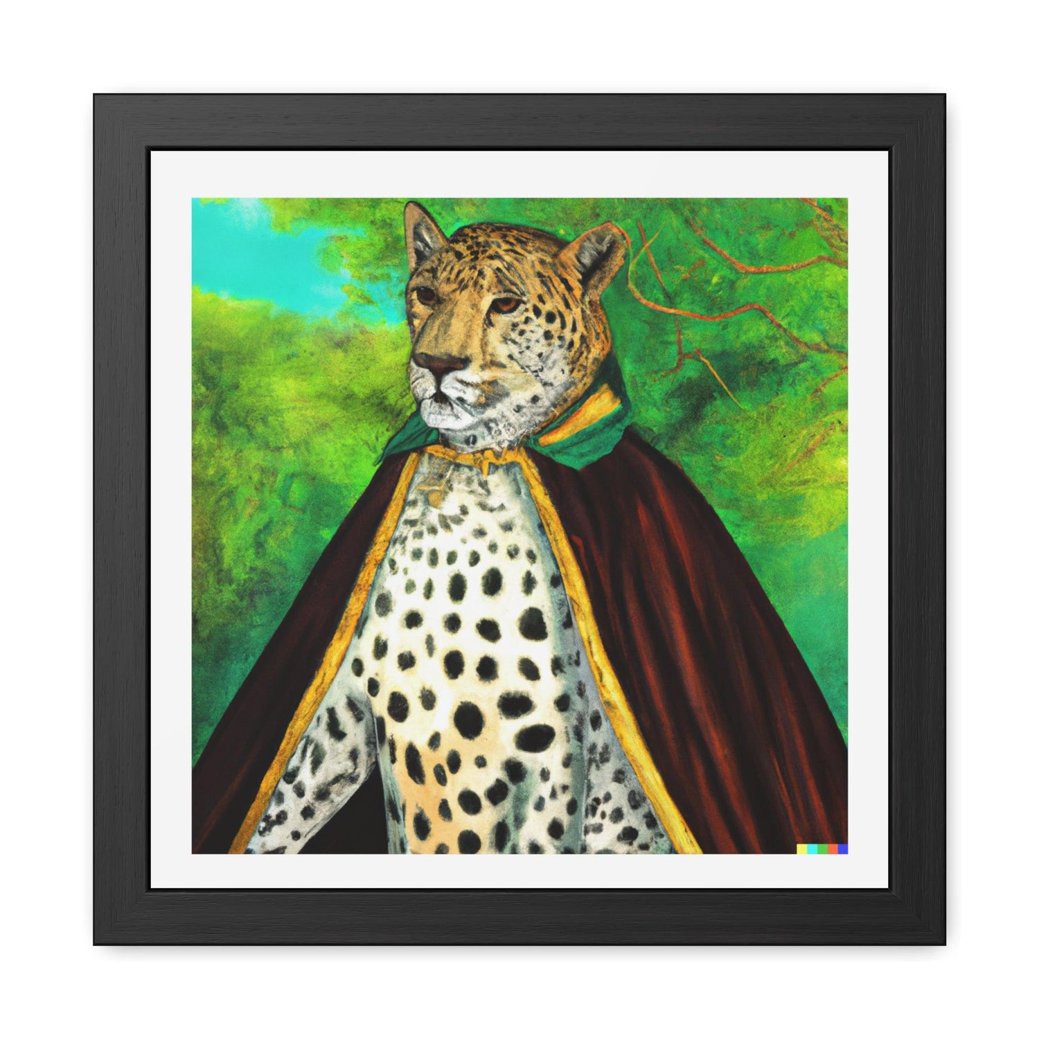 Royal Leopard in Red Robe Framed Poster Wall Art 16″ x 16″ (Square) Semi Glossy