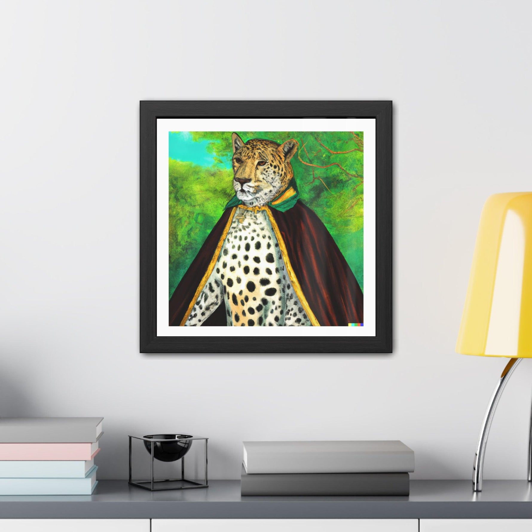 Royal Leopard in Red Robe Framed Poster Wall Art