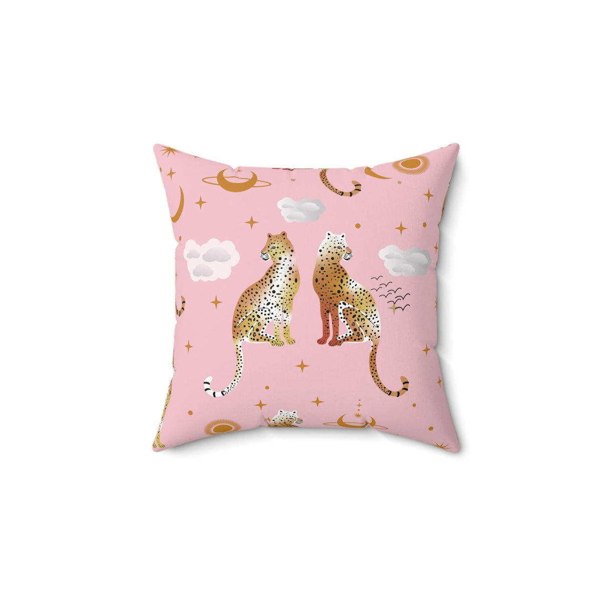 Royal Leopard Pair on Pink Spun Polyester Square Pillow 14" × 14"