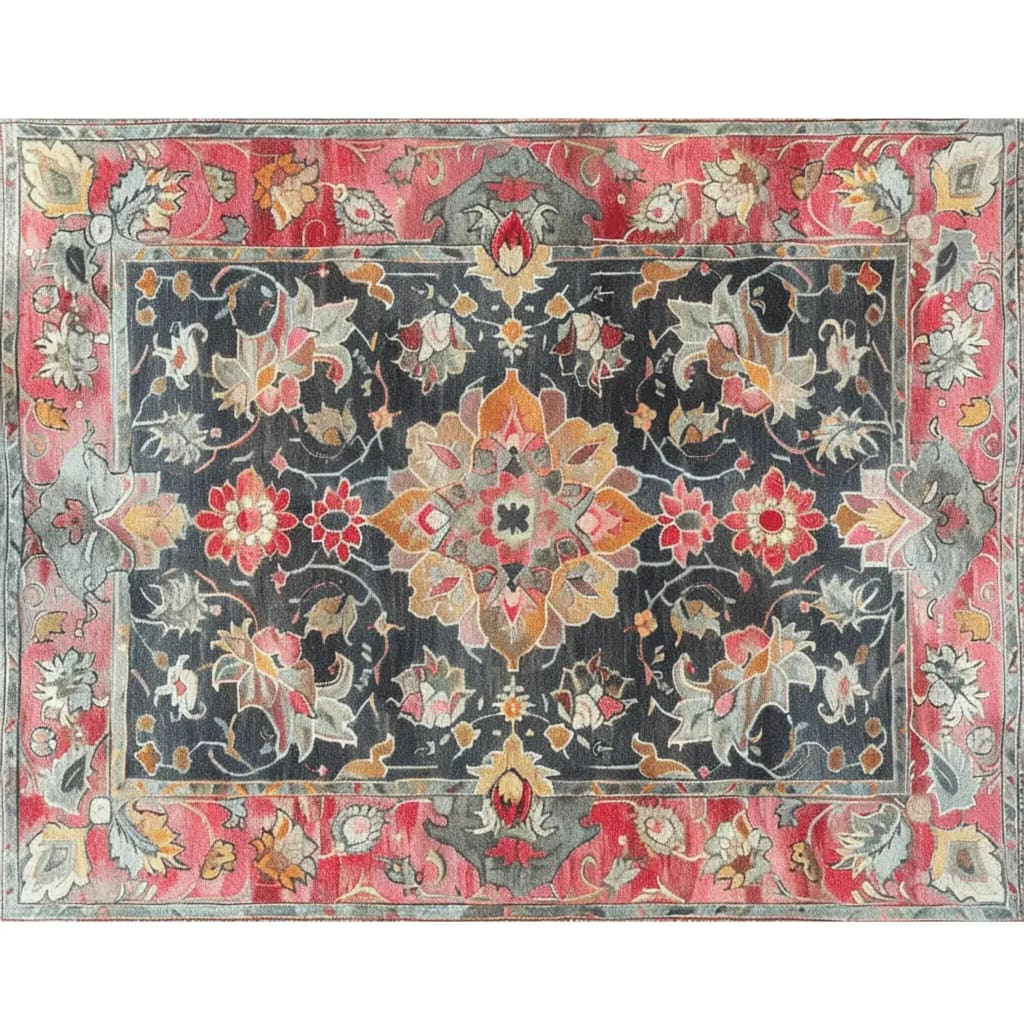 Elegant Royal Majesty Hand Tufted Area Rug featuring a rich floral design with intricate patterns in shades of red, grey, and orange. Perfect for enhancing the decor of a dining room or large living room, this wool rug brings a touch of Persian rug style to any formal dining space or living room setting.