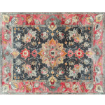 Elegant Royal Majesty Hand Tufted Area Rug featuring a rich floral design with intricate patterns in shades of red, grey, and orange. Perfect for enhancing the decor of a dining room or large living room, this wool rug brings a touch of Persian rug style to any formal dining space or living room setting.