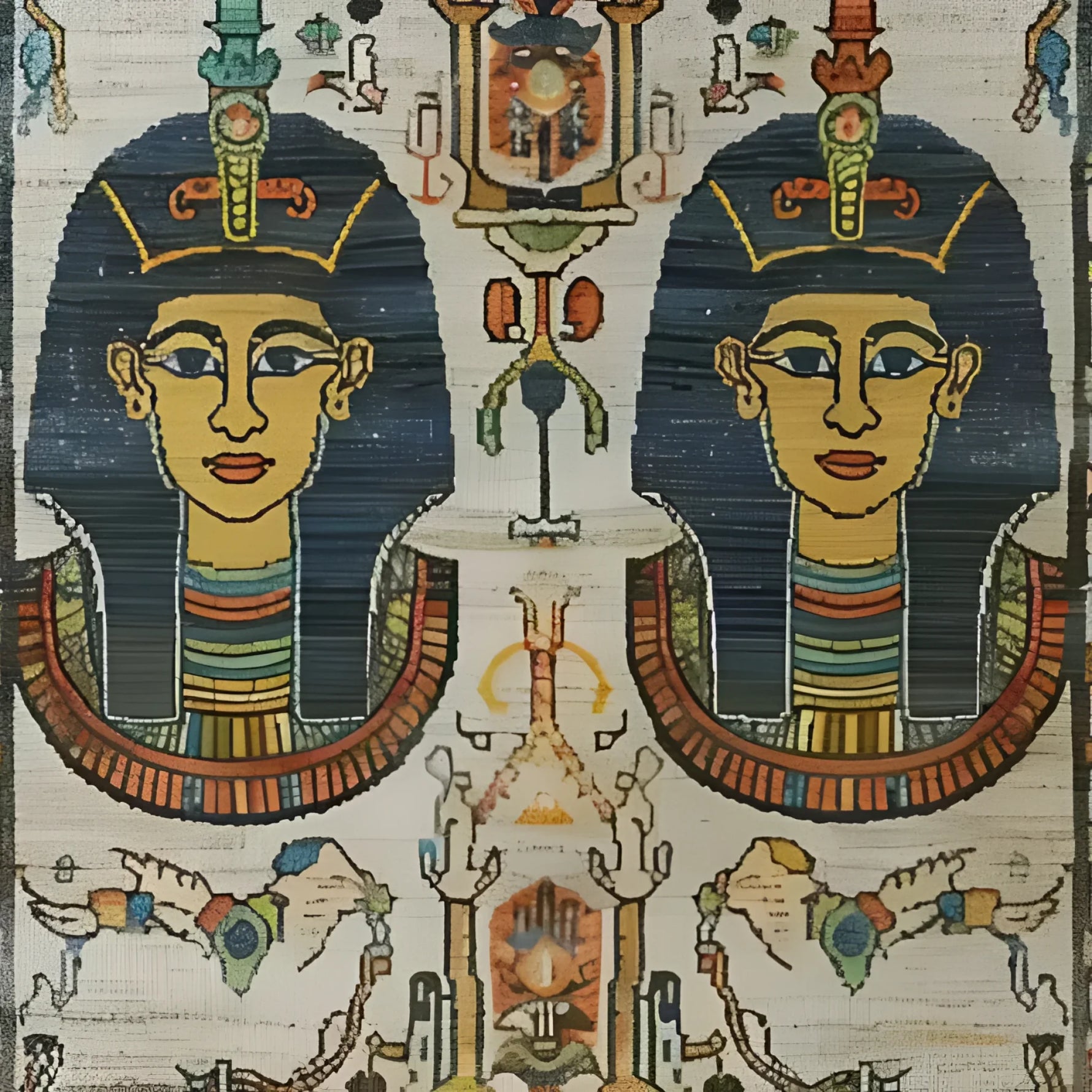 This vibrant Royal Pyramid Tapestry Hand Knotted Area Rug showcases an intricate Egyptian-inspired design, perfect for adding a touch of vintage charm to your living room. The detailed patterns and rich colors make it an exquisite choice for those seeking Persian-style area rugs for their living spaces.
