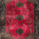 This stunning Royal Rosewood Hand Knotted Area Rug features an intricate design with a vintage flair, perfect for adding elegance to any living room. The rug showcases a vibrant red background with ornate floral patterns and medallions, reminiscent of traditional Persian rugs. Its large size makes it ideal for living rooms, providing a luxurious and inviting atmosphere.