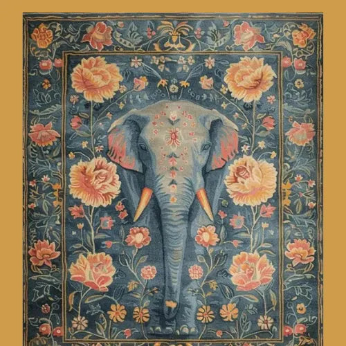 Floral Elephant Wool Hand Knotted Area Rug
