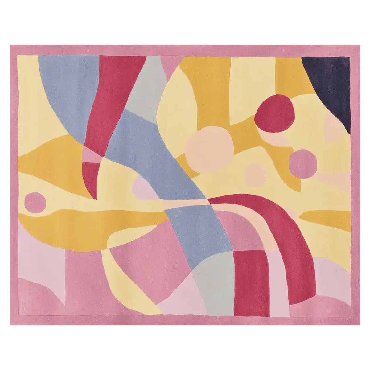Vibrant Rush of Pastels Hand Tufted Area Rug showcasing an abstract design in soft pink, yellow, blue, and red hues. Perfect for adding a splash of color to living room spaces, this contemporary wool rug is ideal for those seeking large living room rugs with a modern touch.