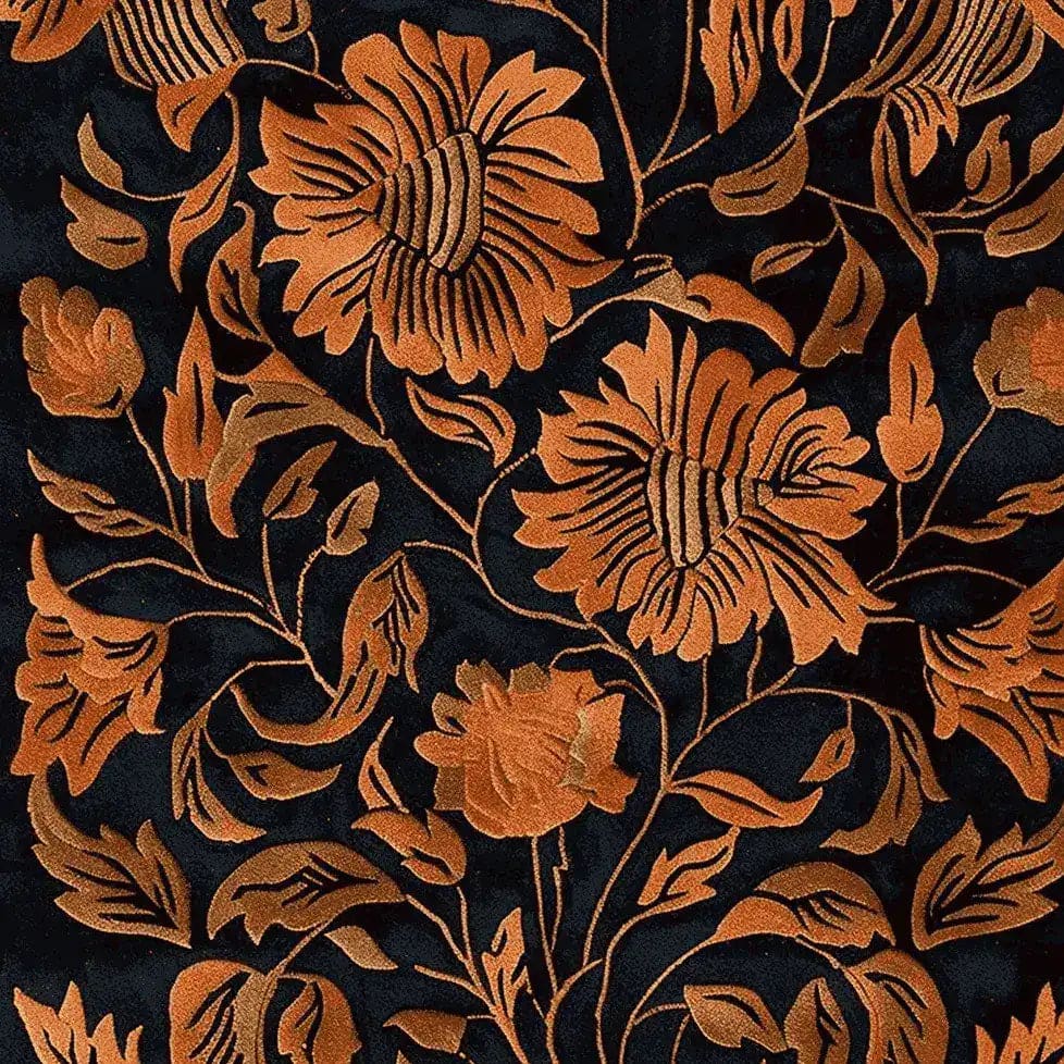 This vibrant area rug showcases a stunning floral pattern with rich rust-colored flowers and leaves on a deep black background. Perfect for adding a touch of vintage elegance to any living room, this hand-tufted wool rug offers both style and comfort, making it an ideal choice for those seeking unique area rugs for living room spaces.
