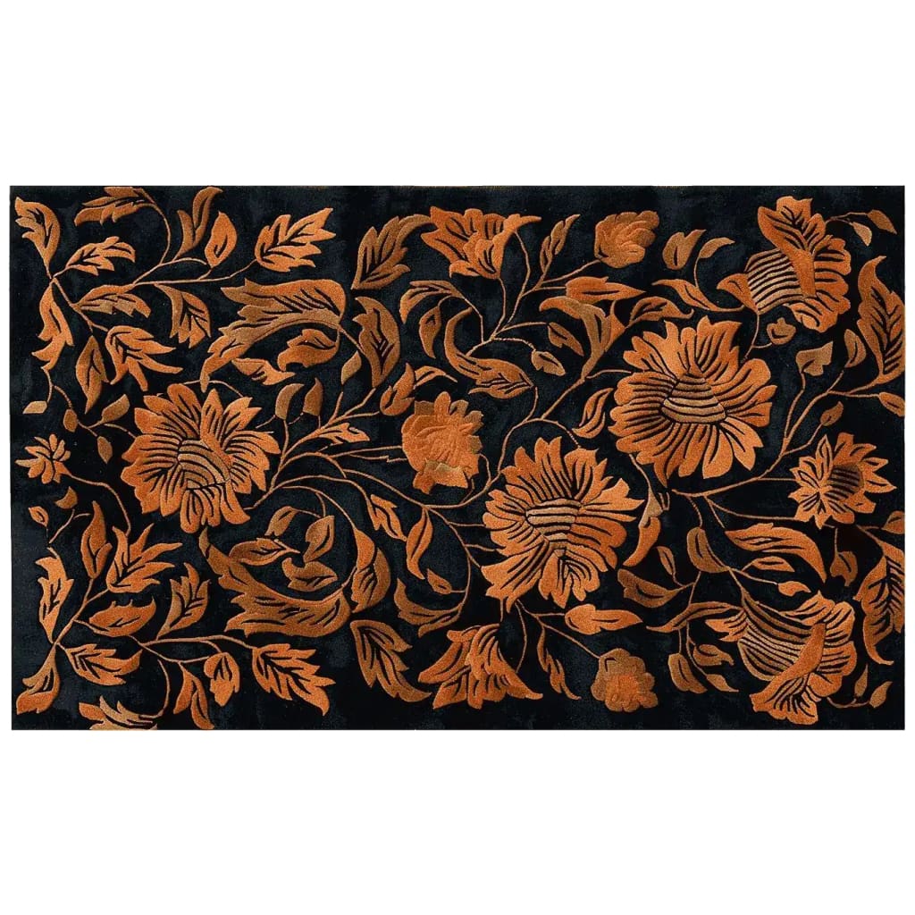 Rust Reverie Hand Tufted Area Rug with intricate floral patterns in warm rust tones set against a dark background, perfect for adding a vintage touch to living room decor. This wool rug combines elegance and durability, making it a prime choice for area rugs for living rooms.