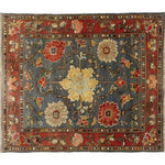A beautifully crafted Rustic Elegance Hand Knotted Area Rug featuring a vintage floral design. The rug showcases intricate patterns with vibrant reds, blues, and yellows, perfect for adding a touch of Persian charm to any living room. This floral rug is a stunning example of rugs for living room spaces, combining classic elegance with modern style.