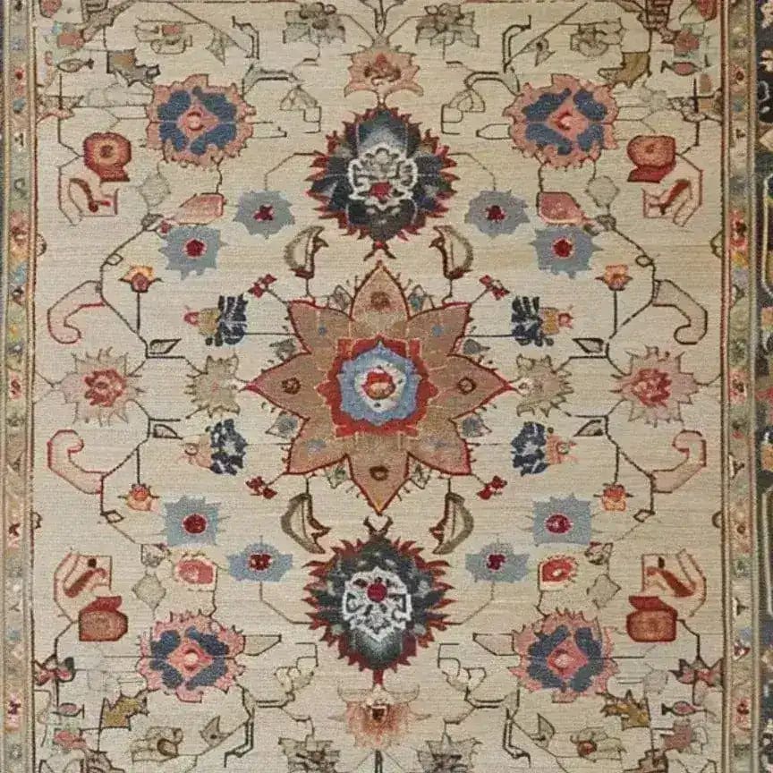 This image showcases a beautifully intricate Rustic Floral Design Hand Knotted Area Rug, perfect for large living room spaces. The vintage rug features an exquisite floral pattern with rich colors, reminiscent of traditional Persian rugs. Ideal for those seeking elegant living room area rugs with a timeless appeal.