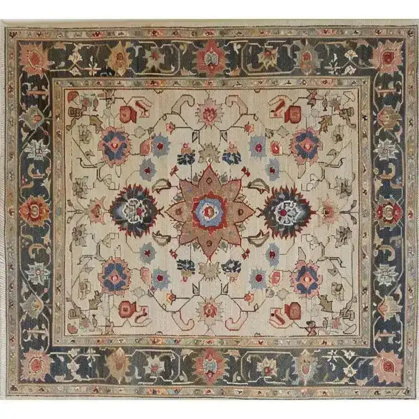 A beautifully crafted Rustic Floral Design Hand Knotted Area Rug featuring intricate floral patterns in vibrant colors. This vintage rug is perfect for large living room spaces, offering a Persian-inspired aesthetic that enhances any decor with its classic charm.