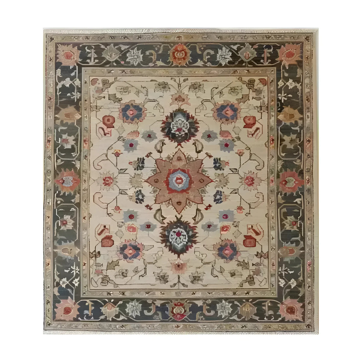 The "Rustic Floral Design Hand-Knotted Area Rug" features a charming floral pattern with earthy tones, bringing warmth and natural beauty to your space. Hand-knotted for durability, it combines rustic elegance with timeless craftsmanship.