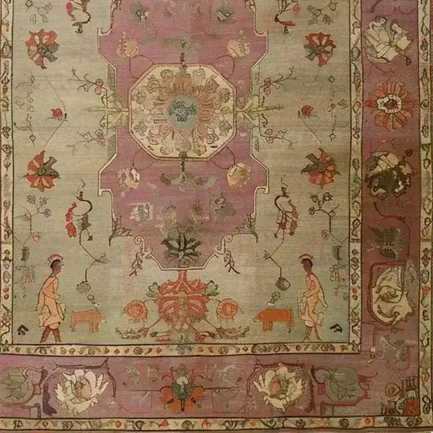 This Rustic Heritage Hand Knotted Area Rug features a vintage design with intricate floral and ornate patterns, perfect for adding elegance to any living room. The Persian rug showcases a harmonious blend of earthy tones with detailed craftsmanship.