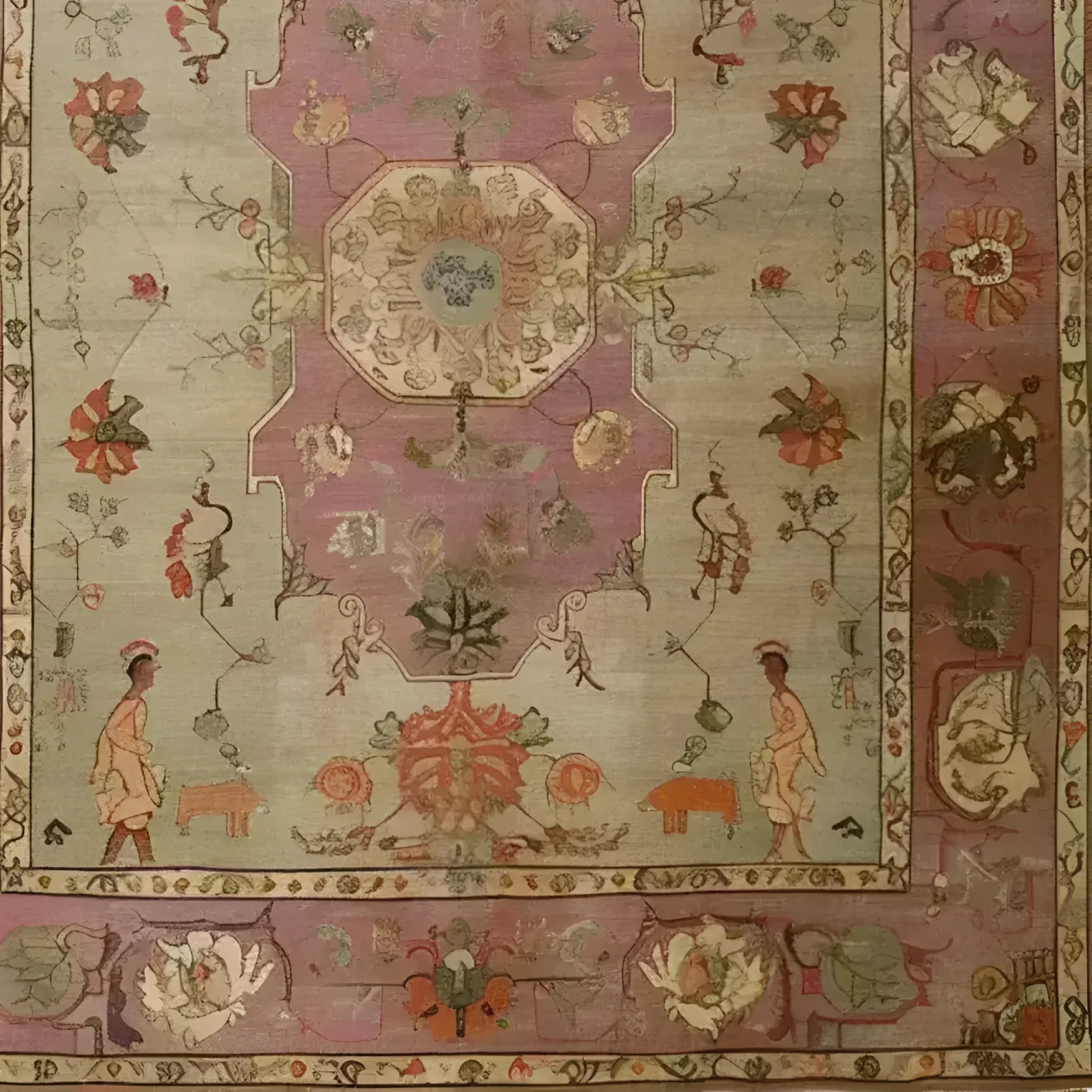 This Rustic Heritage Hand Knotted Area Rug features a vintage design with intricate floral and ornate patterns, perfect for adding elegance to any living room. The Persian rug showcases a harmonious blend of earthy tones with detailed craftsmanship.