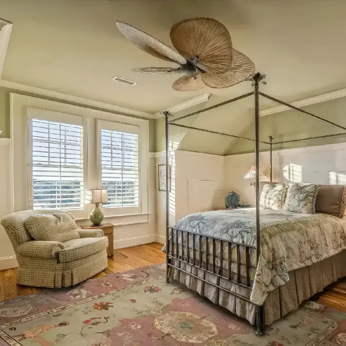 Beautiful Rustic Heritage Hand Knotted Area Rug in a cozy bedroom setting, featuring a vintage rug design that enhances the elegance of the room. This Persian-style rug is perfect for living rooms, adding a touch of timeless charm and sophistication.