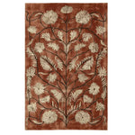 A beautifully designed Rustic Meadow Hand Tufted Area Rug featuring an intricate floral pattern on a warm brown background. Perfect for adding a touch of elegance to living room area rugs, this wool rug captures a vintage rug aesthetic ideal for any area rugs for living room setup.