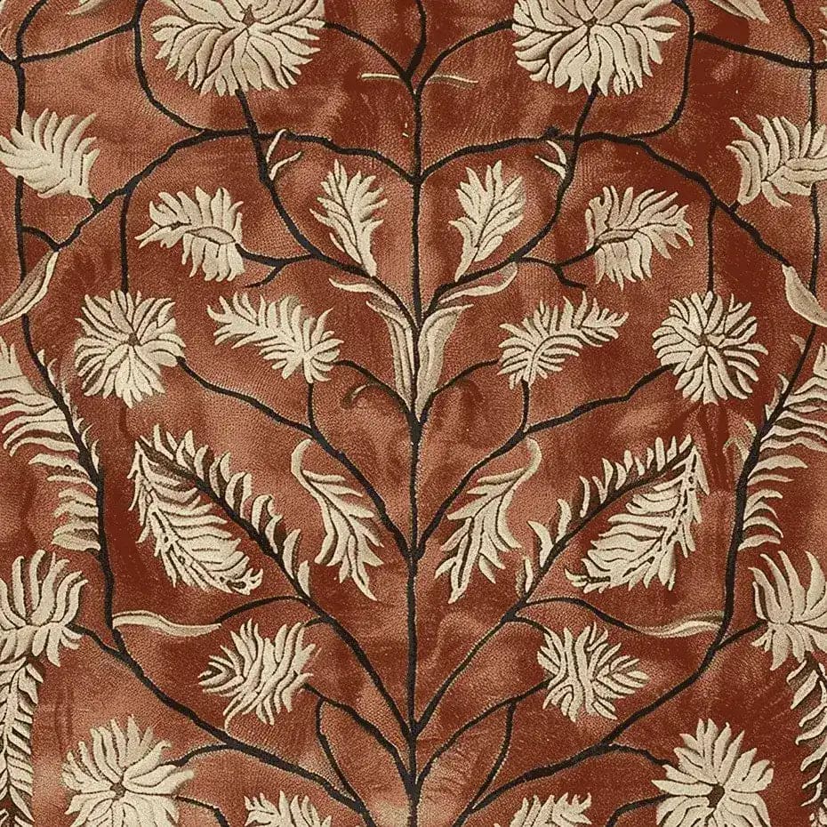 A beautifully detailed hand-tufted wool rug featuring a vintage floral design in soft cream against a rustic brown background, perfect for enhancing living room decor with a touch of elegance. This area rug adds warmth and character, ideal for those seeking quality living room area rugs with a timeless appeal.