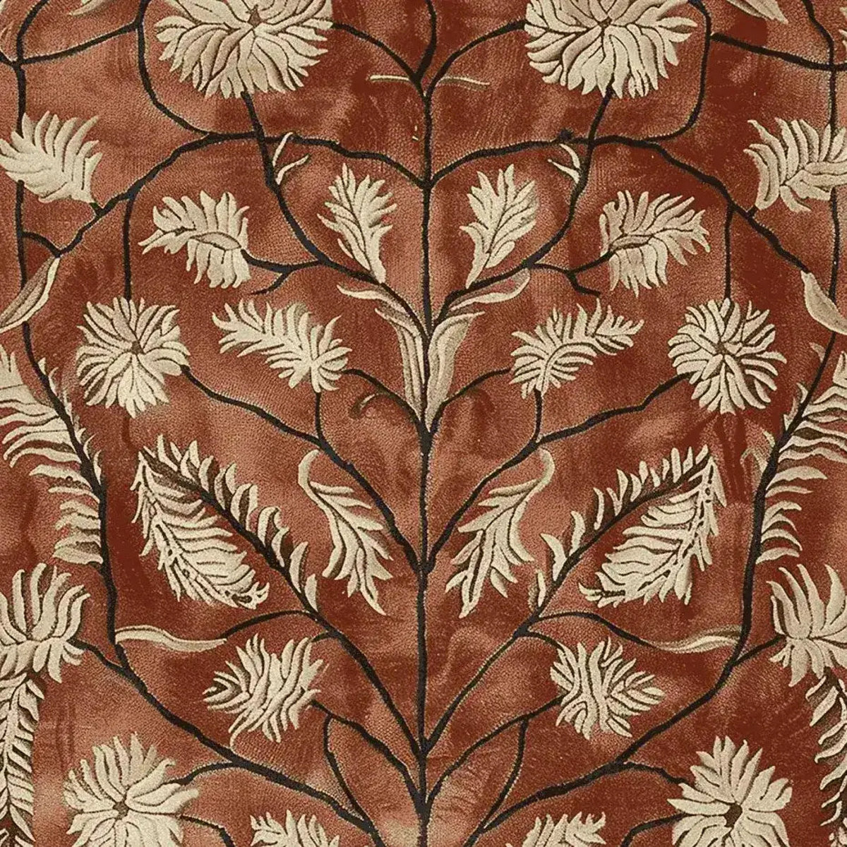 A beautifully detailed hand-tufted wool rug featuring a vintage floral design in soft cream against a rustic brown background, perfect for enhancing living room decor with a touch of elegance. This area rug adds warmth and character, ideal for those seeking quality living room area rugs with a timeless appeal.