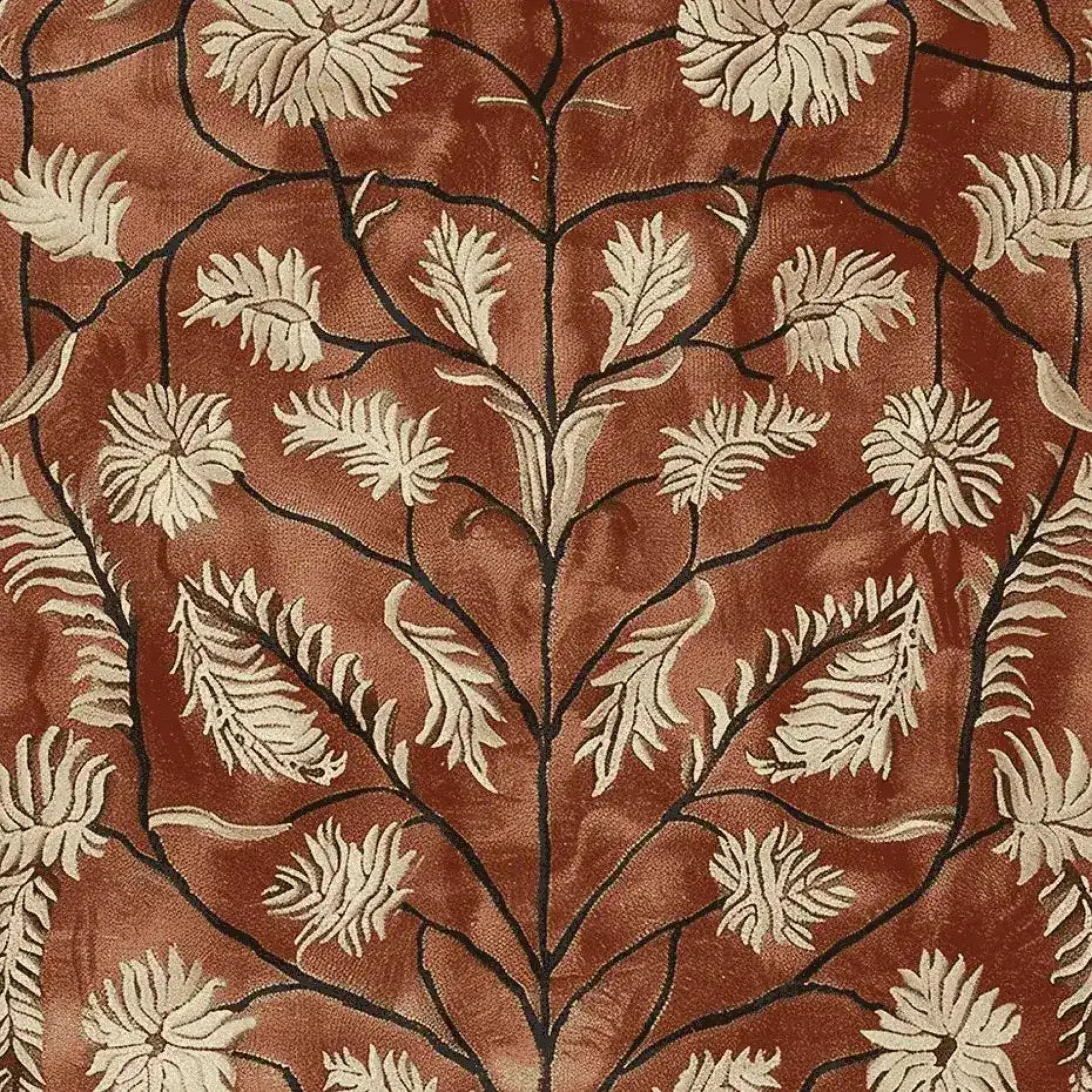 A beautifully detailed hand-tufted wool rug featuring a vintage floral design in soft cream against a rustic brown background, perfect for enhancing living room decor with a touch of elegance. This area rug adds warmth and character, ideal for those seeking quality living room area rugs with a timeless appeal.