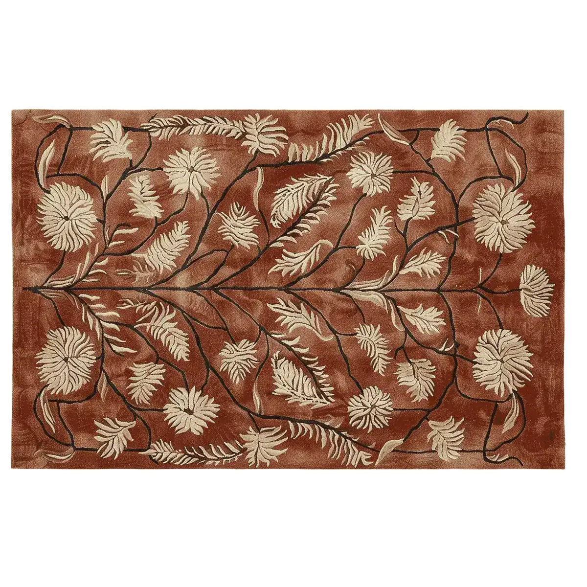Rustic Meadow Hand Tufted Wool Rug with a vintage floral pattern in earthy tones, perfect for enhancing living room decor. This area rug features intricate detailing, making it an ideal choice for those seeking living room area rugs with a touch of elegance.