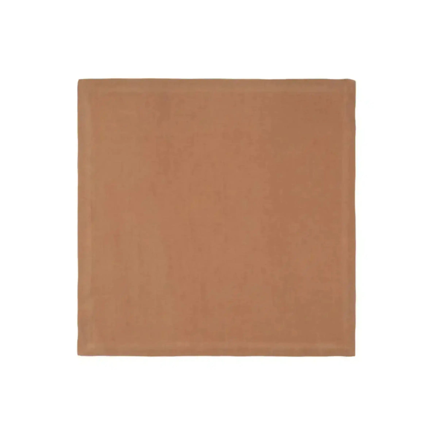 Solid terracotta-rust square rustic rust placemat flat lay on white background, plain woven fabric subtle texture