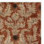 This image features a Rustic Thistle Hand Tufted Area Rug, showcasing a vintage design with intricate thistle patterns on a rich brown wool background. Perfect for those looking for large living room area rugs, this elegant wool rug adds a touch of sophistication and warmth to any space.