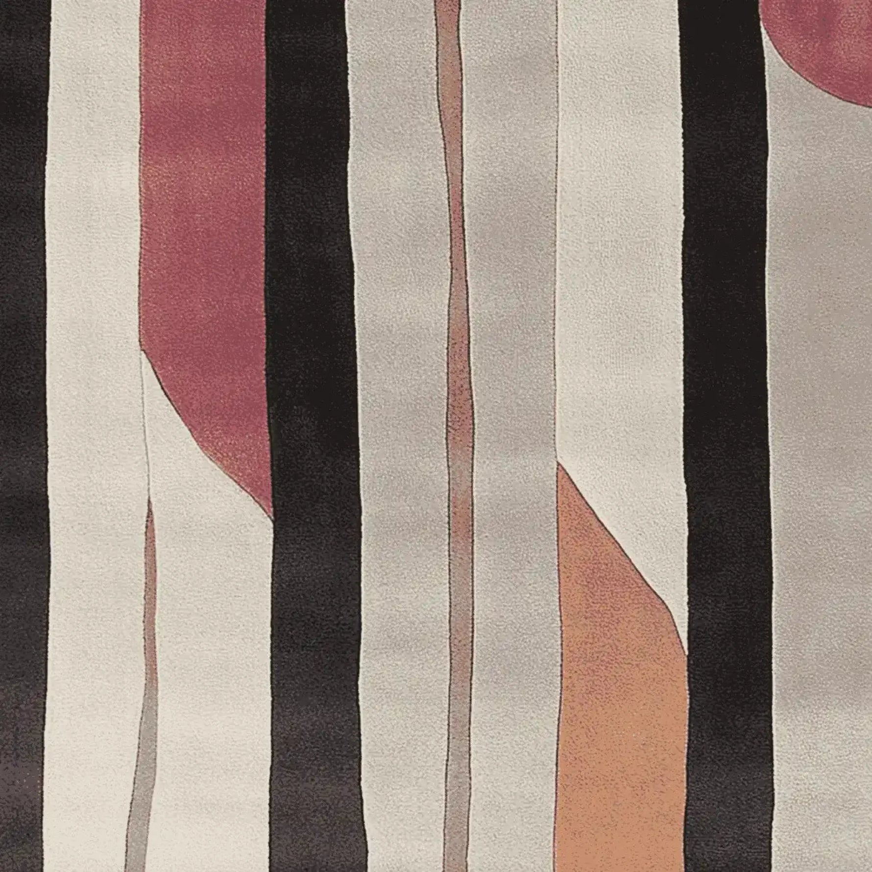 A contemporary area rug featuring a hand-tufted design with abstract patterns in shades of black, red, and beige. This wool rug is perfect for adding a modern touch to living room spaces, offering both style and comfort.