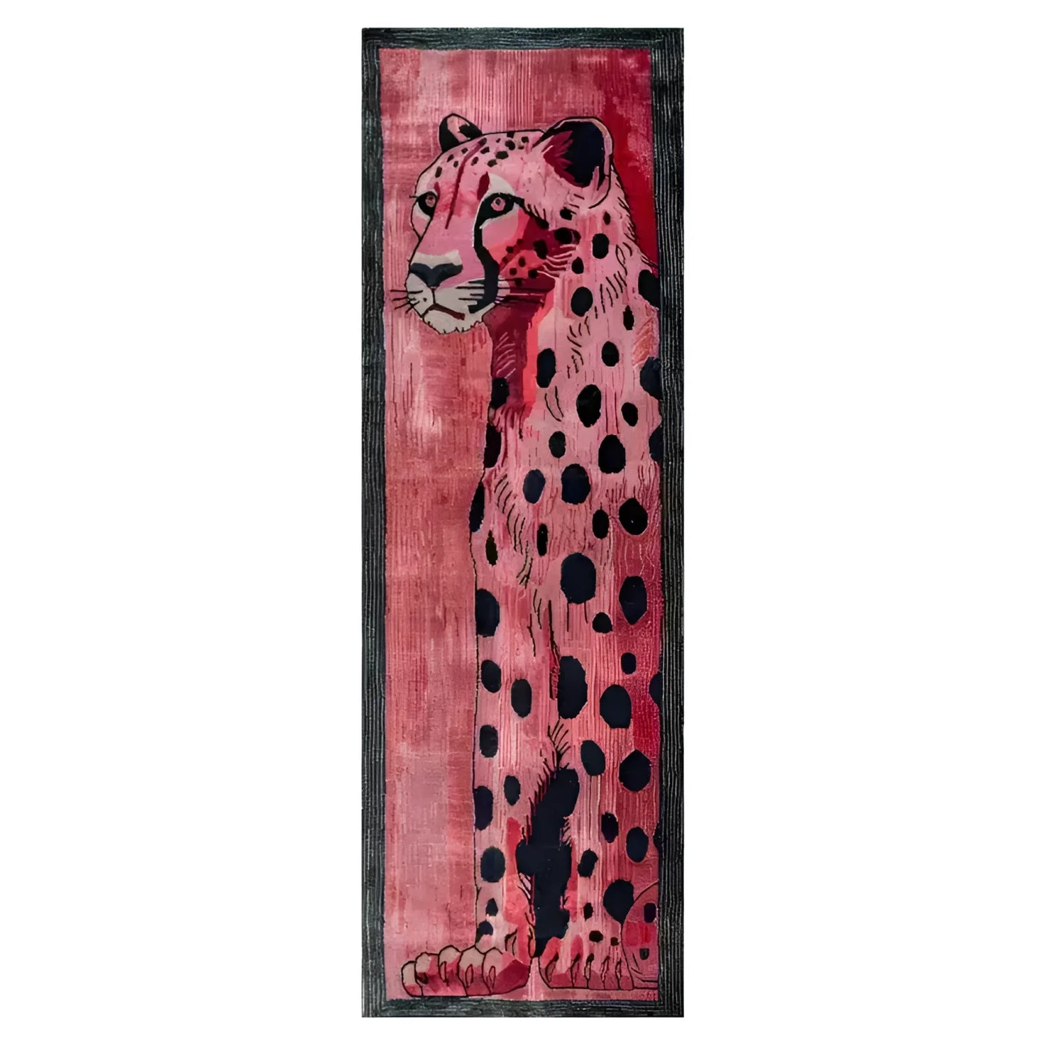 Safari Streak Hand Tufted Wool Runner Rug featuring a bold cheetah design on a vibrant red background. Perfect for adding a touch of wild elegance to your space, this area rug is ideal for hallways, living rooms, or as a kitchen runner. Made from high-quality wool, it complements contemporary decor while providing warmth and style.