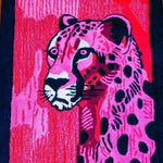 Vibrant Safari Streak Hand Tufted Wool Runner Rug featuring an abstract depiction of a tiger in rich pink and red hues. Perfect for adding a bold statement to your living room or hallway. This contemporary area rug, crafted from high-quality wool, serves as a stunning kitchen runner or a striking addition to any modern space, blending art with functionality.