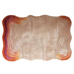 Top view of the Sahara Sunrise Hand Tufted Wool Rug, showcasing its wavy, abstract pattern with warm tones of orange and purple. This contemporary area rug is perfect for adding a touch of modern elegance to any living room. Ideal as a large 8x10 wool rug for a cozy and stylish space.