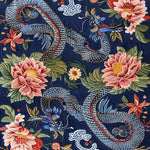 A stunning hand-tufted wool area rug featuring a vintage design with a majestic dragon intertwined among vibrant floral patterns. This square area rug, perfect as a dining table rug or for adding a touch of elegance to your living room, showcases intricate details and rich colors, making it a standout piece for any dining room or as a luxurious wool rug for your home.