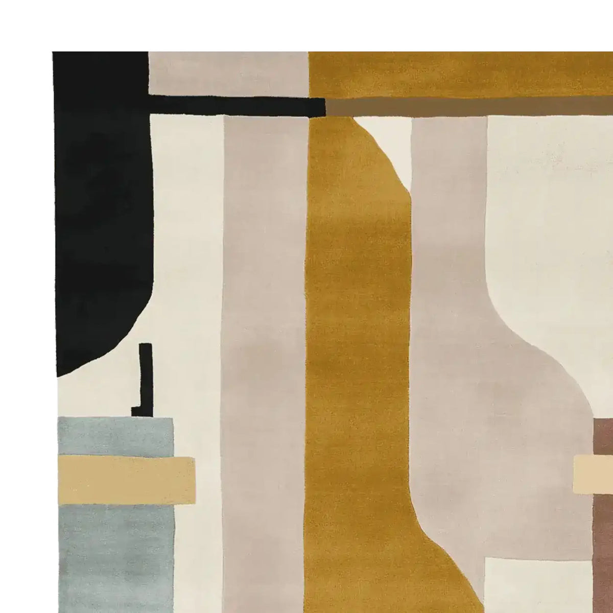 Top view of the Sand Veil Geometry Hand Tufted Area Rug, showcasing its contemporary design with bold, abstract patterns in earthy tones. This wool rug is perfect as a large living room rug, adding a modern touch to any space.