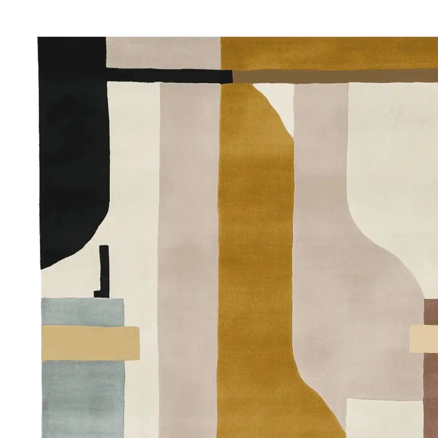 Top view of the Sand Veil Geometry Hand Tufted Area Rug, showcasing its contemporary design with bold, abstract patterns in earthy tones. This wool rug is perfect as a large living room rug, adding a modern touch to any space.