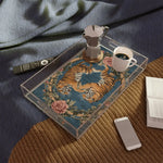 Savage Symphony Vintage Tapestry Serving Tray acrylic tray styled on coffee table with moka pot and coffee cup