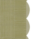 Close-up view of a scallop arch geometric hand-tufted wool rug, showcasing its intricate linear patterns in shades of green. This elegant area rug is perfect for adding a touch of sophistication to your living room. Ideal for those seeking large living room rugs with a unique design.