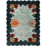 This beautiful Scallop Bloom Hand Tufted Area Rug features a striking floral design with vibrant orange and red flowers on a soft, grey background. Perfect for adding a touch of elegance to your living room, this wool rug is available in a versatile 8x10 size. Ideal for those seeking living room area rugs that combine style and comfort.