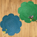 Scallop Flower Round Jute Rug - Blue